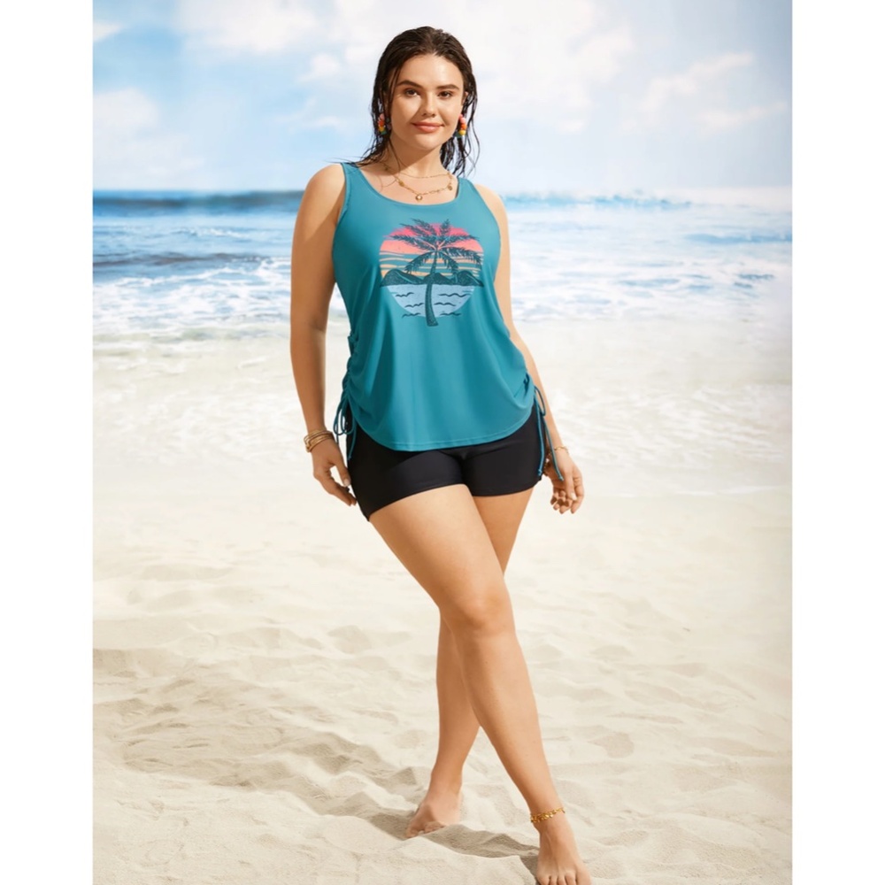 Tropical Teal Swim Tank with Optional Drawstring Rouching - Picture 3 of 7